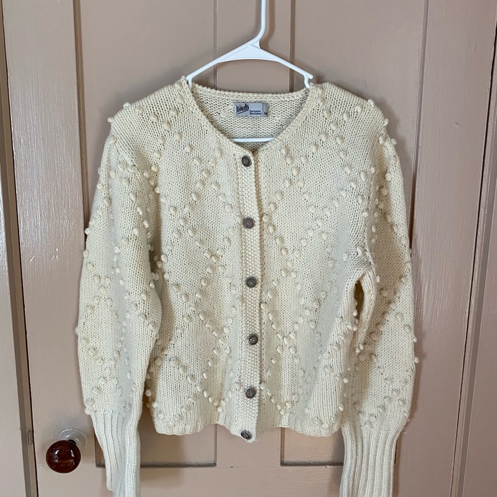 Minelli Cream Cardigan Sweater with Textured Knit